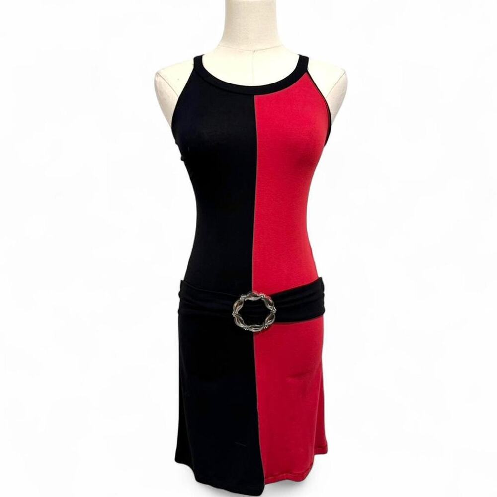 JUST CAVALLI MOD BELTED RED AND BLACK DRESS
